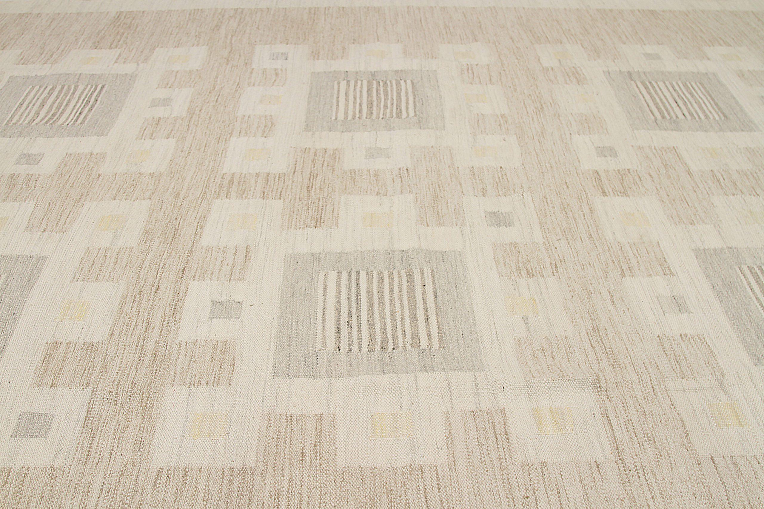 Tribal Afghanistan Tapis de sol scandinave Circa 1990 - Laine Gris Ivoire Taupe - 92575 en vente