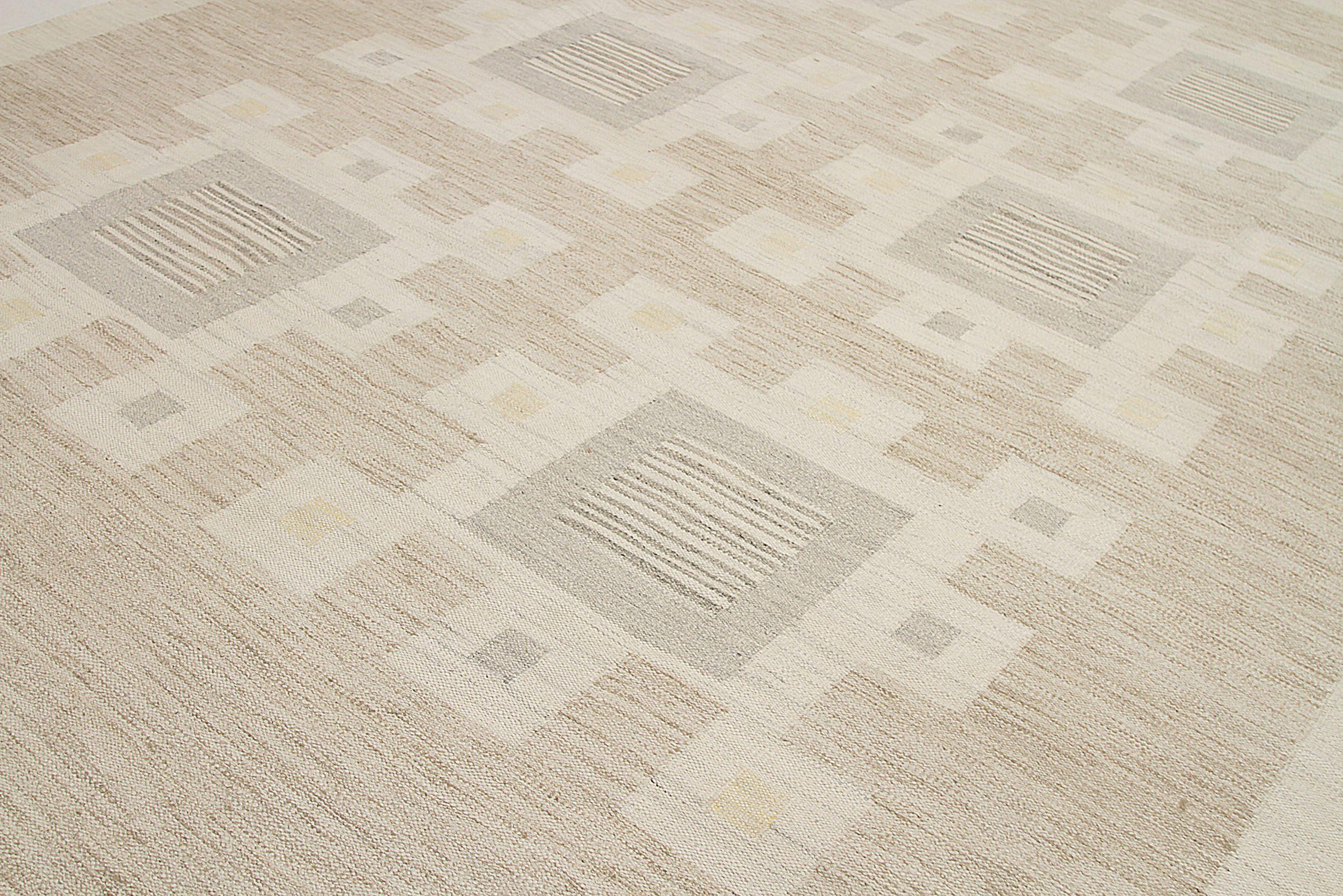 Afghanistan Tapis de sol scandinave Circa 1990 - Laine Gris Ivoire Taupe - 92575 Excellent état - En vente à Dallas, TX