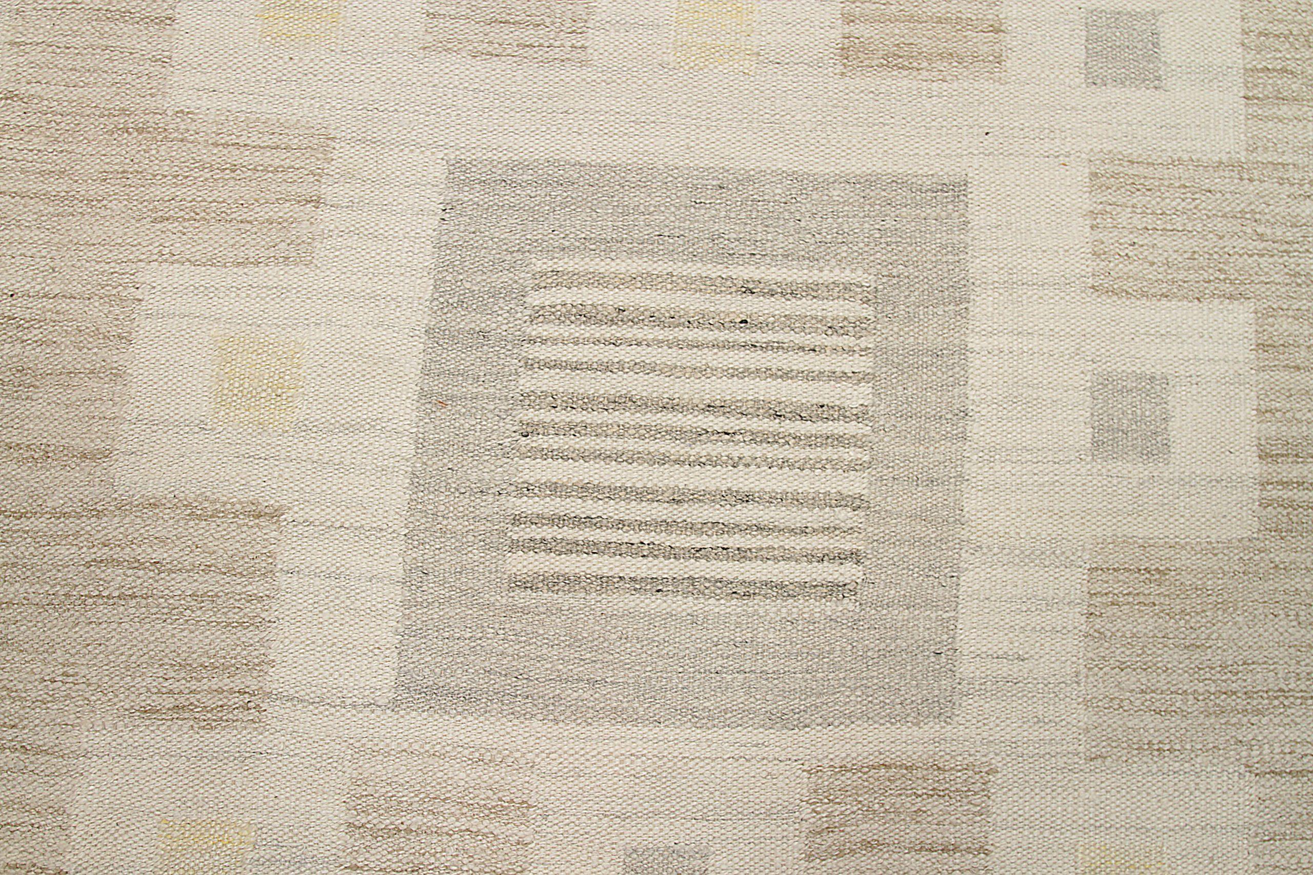20ième siècle Afghanistan Tapis de sol scandinave Circa 1990 - Laine Gris Ivoire Taupe - 92575 en vente