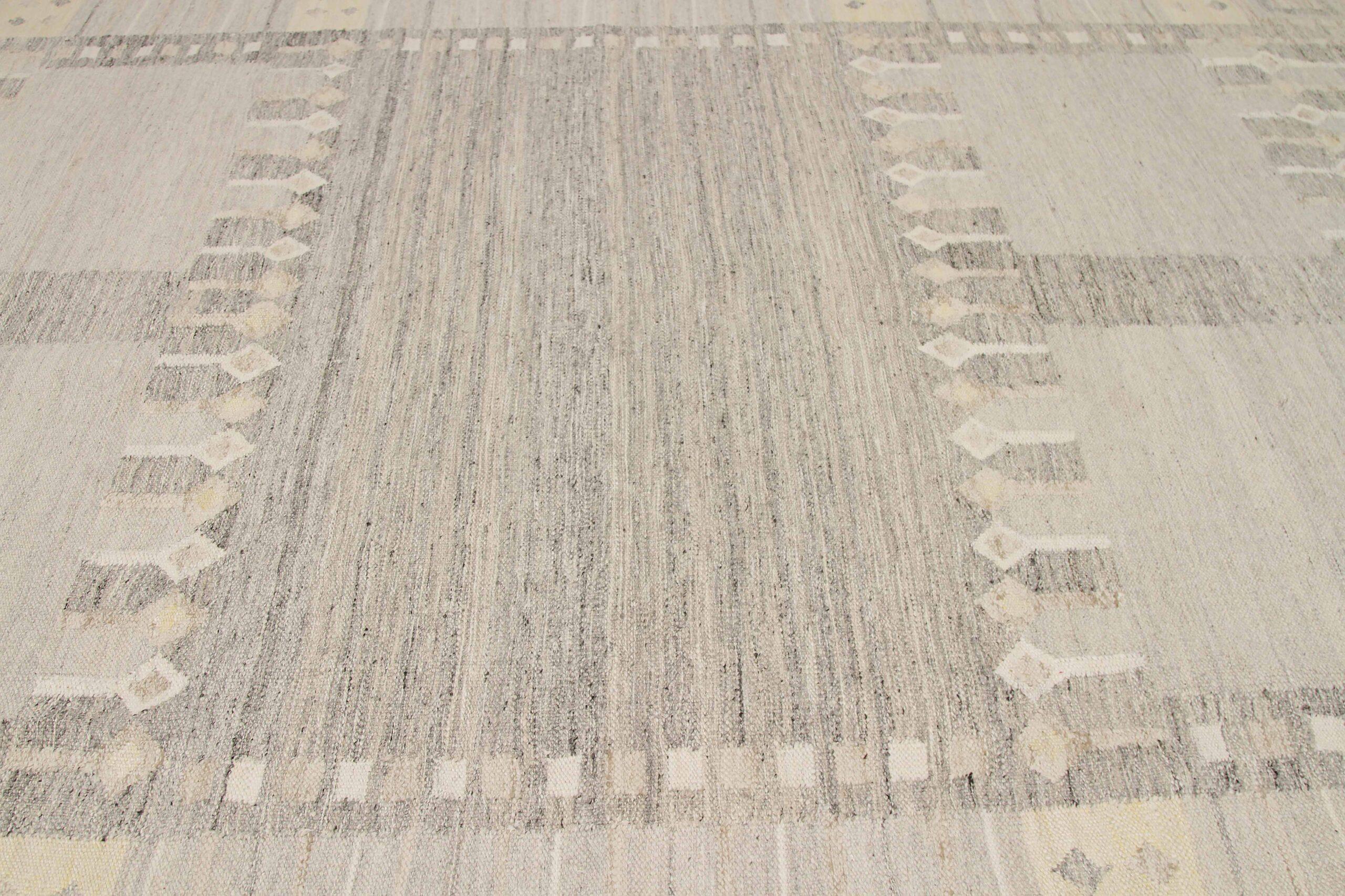 Tribal Afghanistan Tapis de sol scandinave Circa 1990 - Laine Gris Ivoire Jaune - 92591 en vente