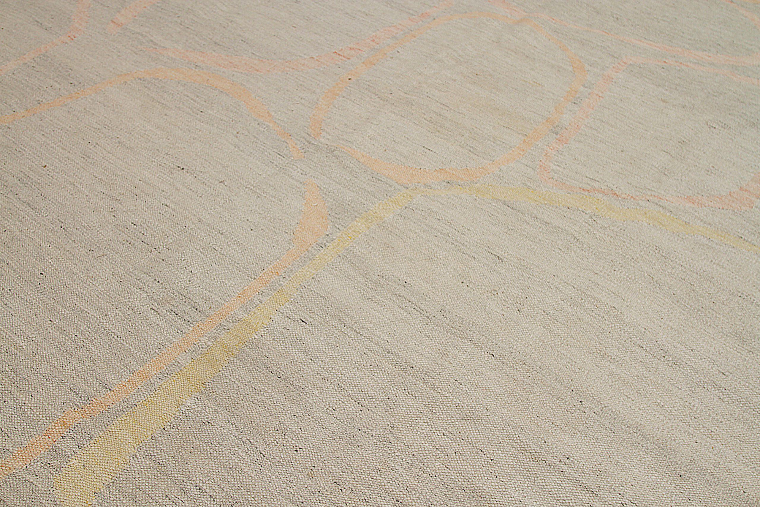 20th Century Afghanistan Scandinavian Area Rugs Circa 1990 - Wool Ivory Pink Yellow - 92570 For Sale