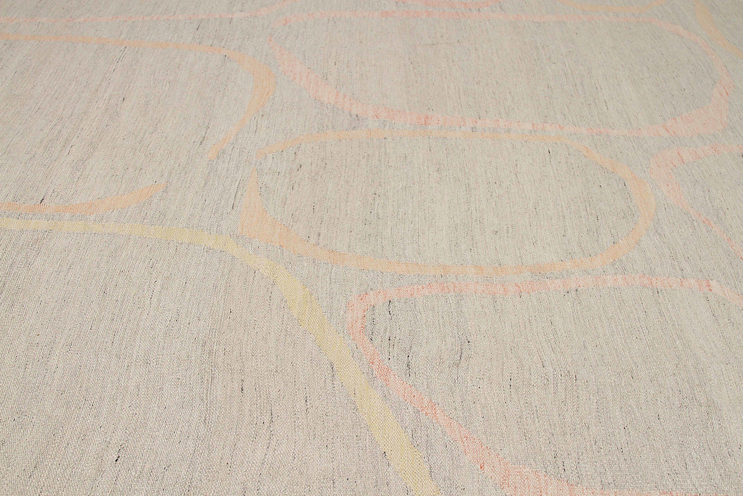 Tribal Afghanistan Tapis de sol scandinave Circa 1990 - Laine Ivoire Rose Jaune - 92588 en vente