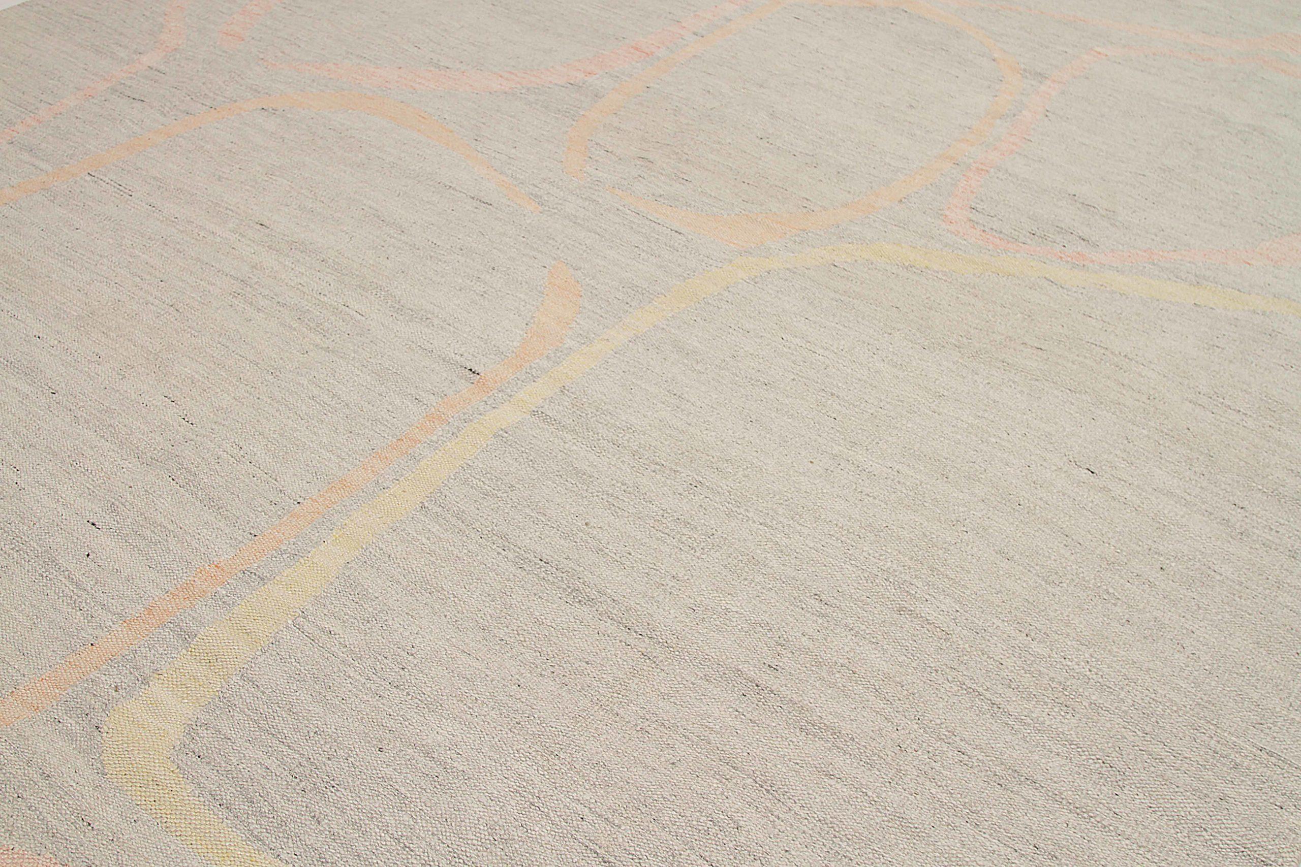 20ième siècle Afghanistan Tapis de sol scandinave Circa 1990 - Laine Ivoire Rose Jaune - 92588 en vente