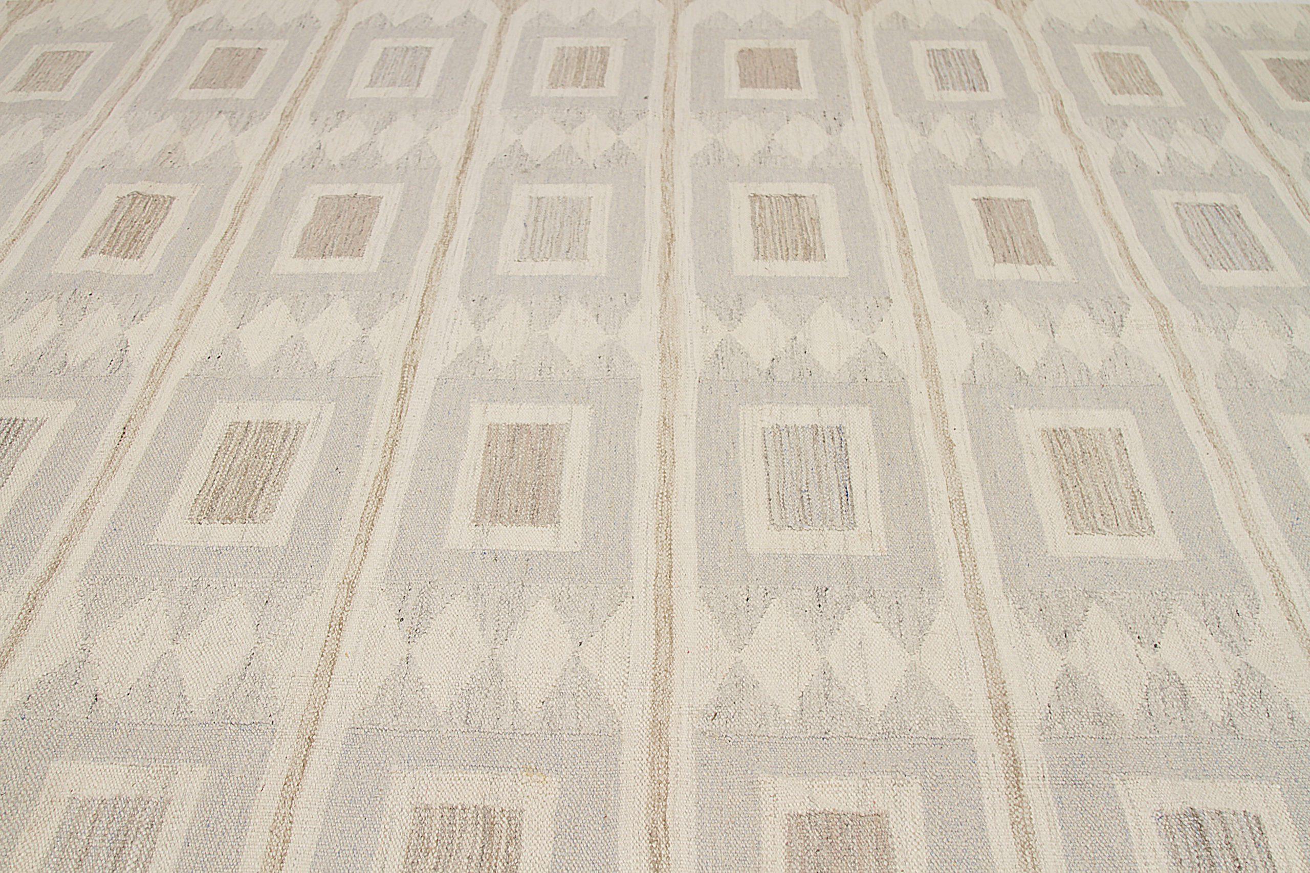 Skandinavische Afghanistan-Teppiche Circa 1990 - Wolle Elfenbein Taupe Design - 92582 im Zustand „Hervorragend“ im Angebot in Dallas, TX