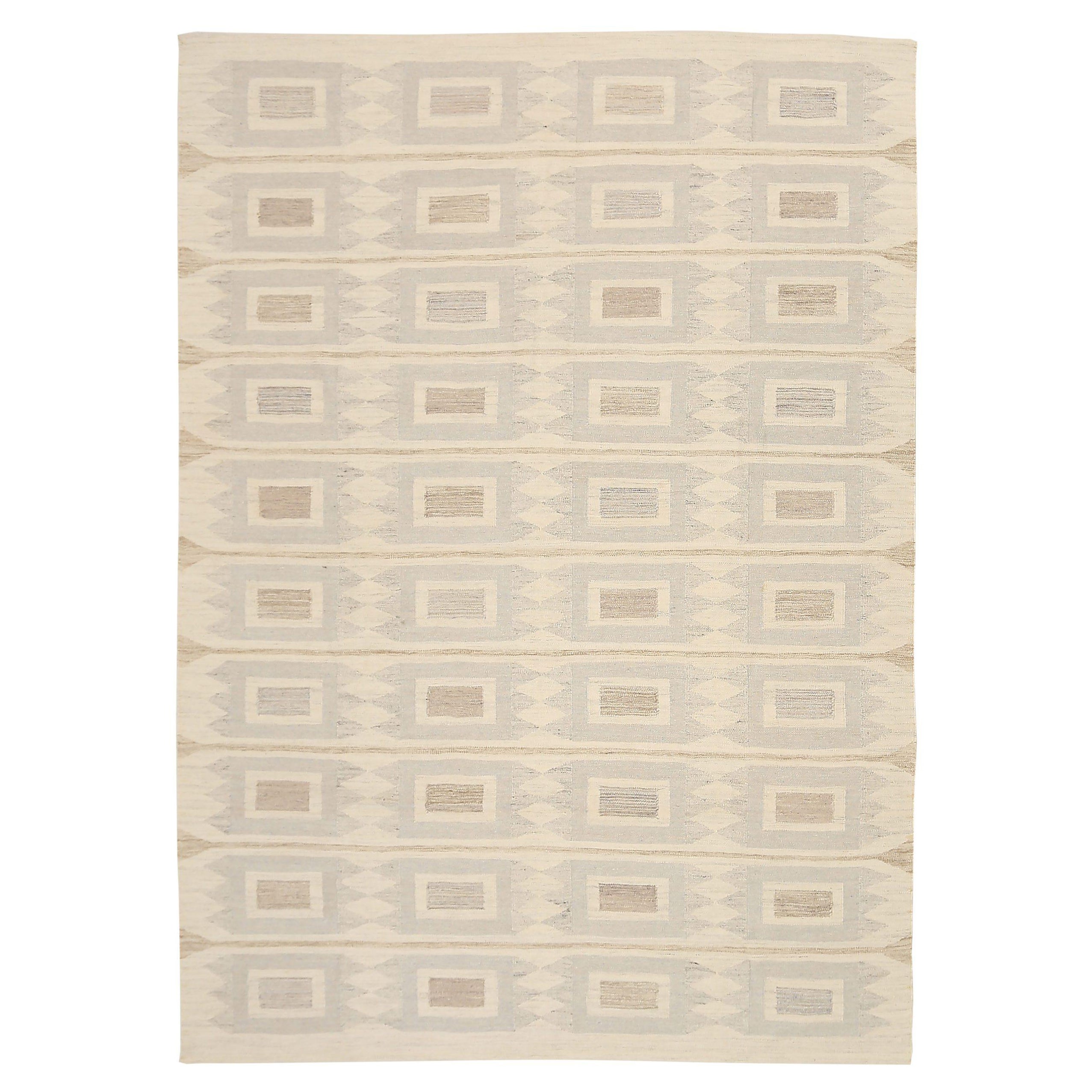 Skandinavische Afghanistan-Teppiche Circa 1990 - Wolle Elfenbein Taupe Design - 92582