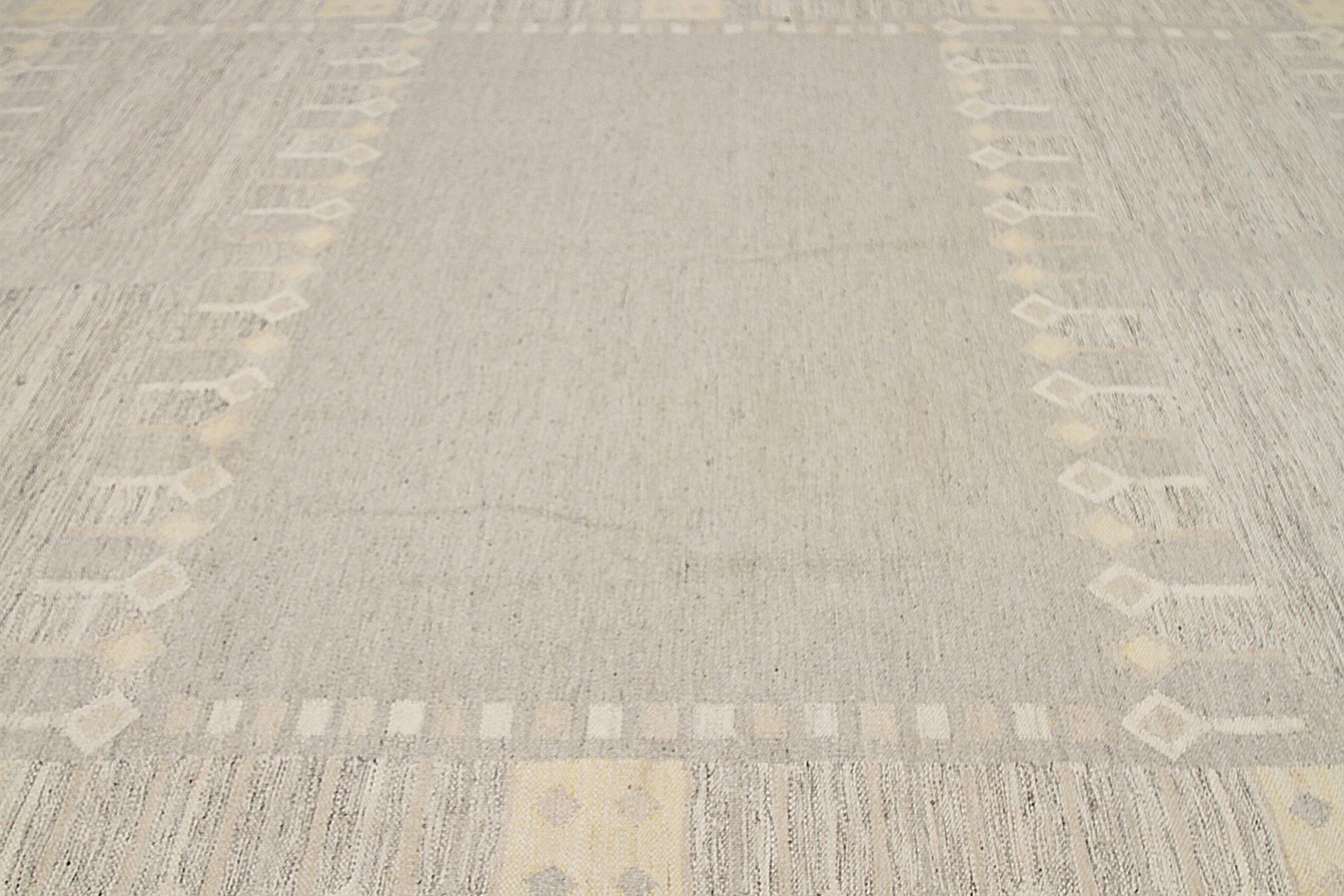 Tribal Afghanistan Tapis de sol scandinave Circa 1990 - Laine Ivoire Taupe Jaune - 92572 en vente