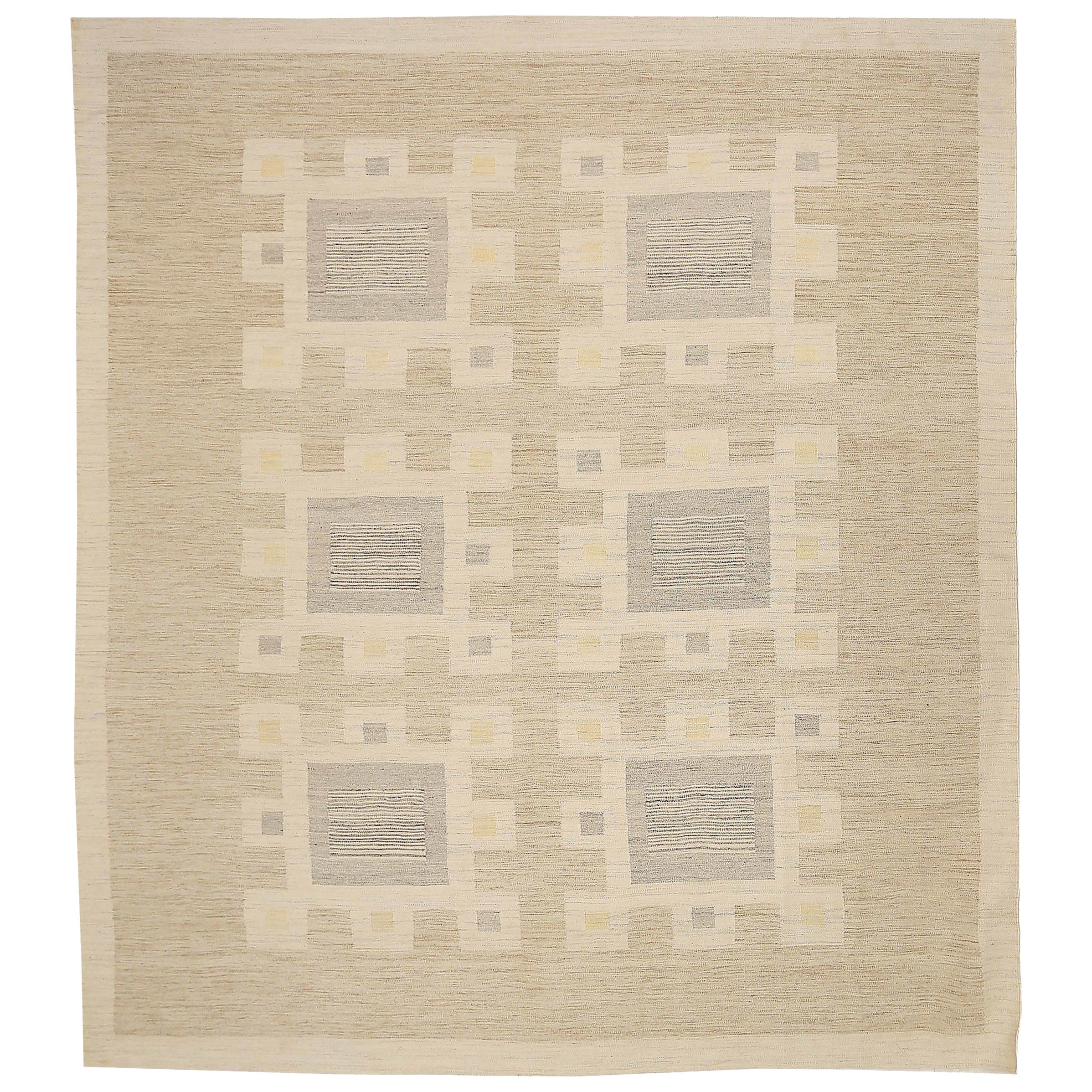 Skandinavischer Over Size-Teppich aus Afghanistan aus Wolle mit elfenbeinfarbenem Design - 92604