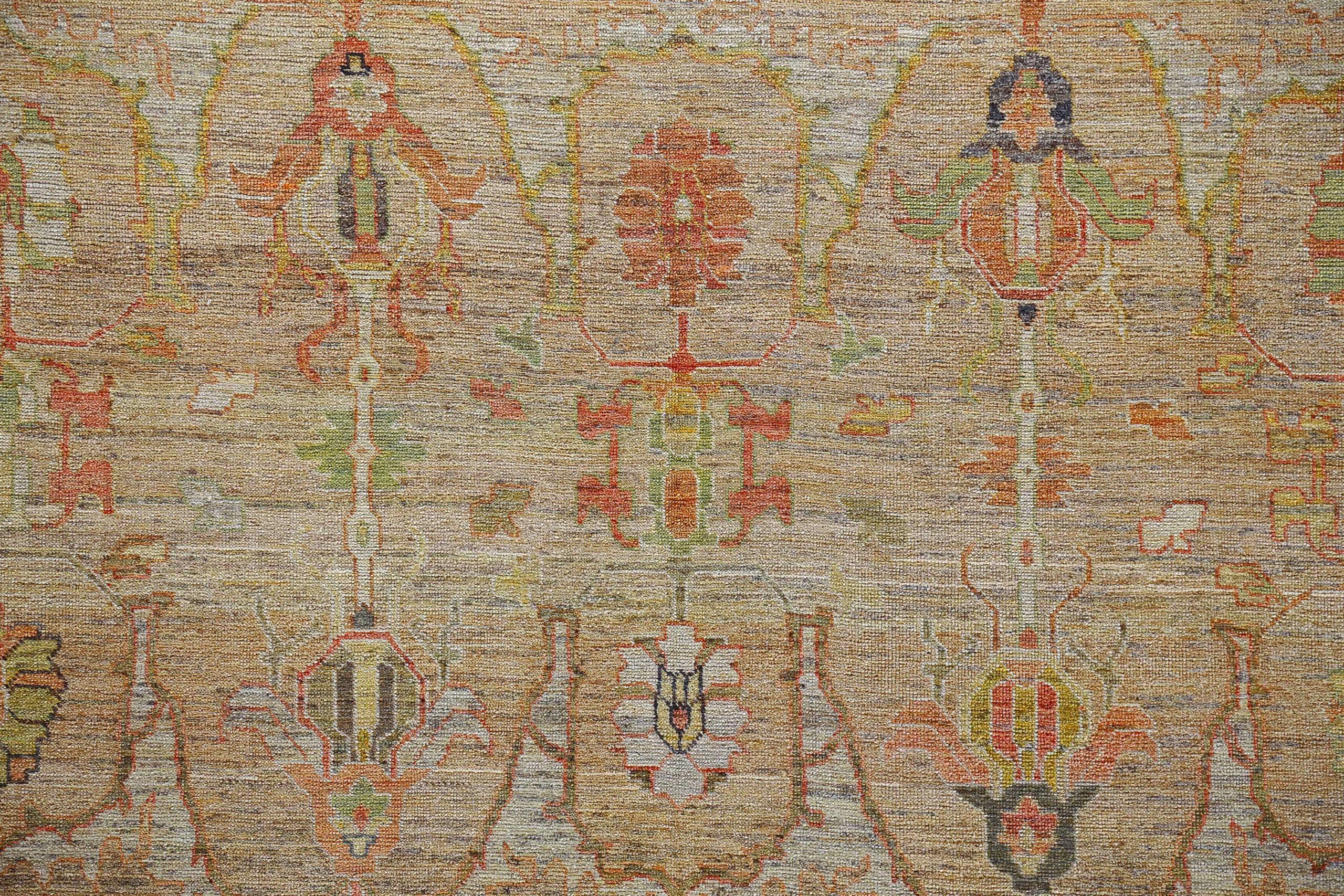 Tappeti Afghanistan Serapi Circa 1990 - Lana Marrone Verde Rosa Design - 90784 In condizioni ottime in vendita a Dallas, TX
