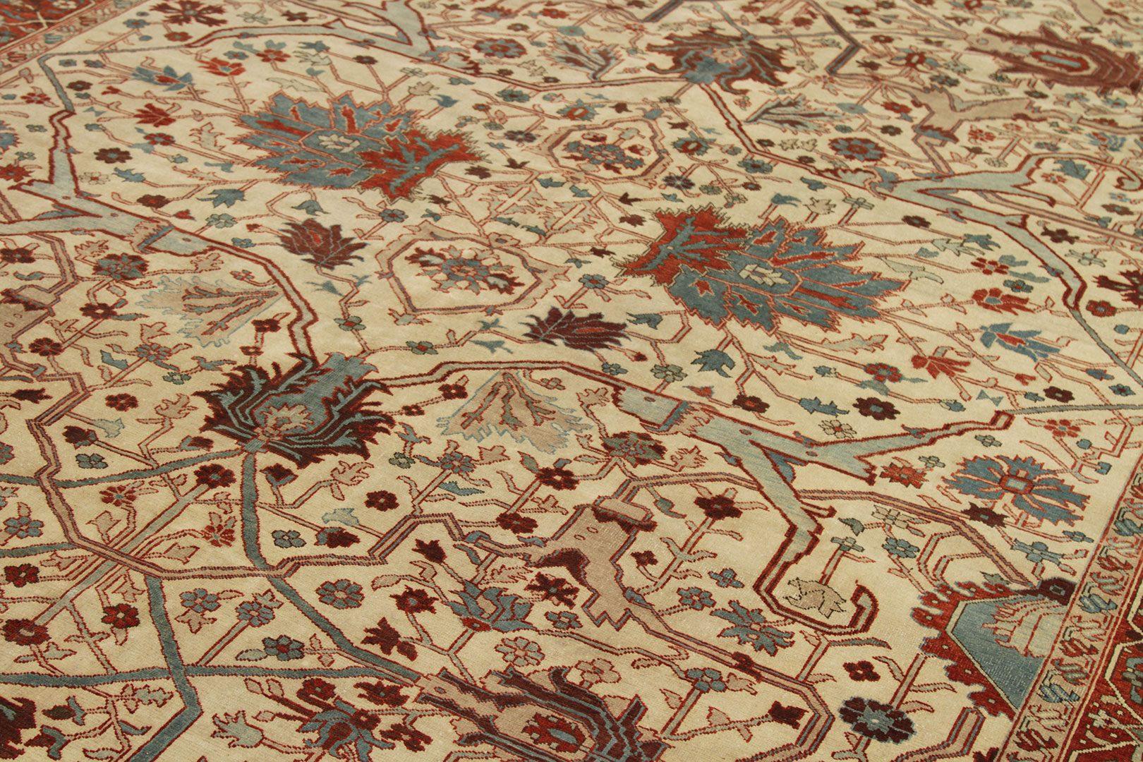 Afghanistan Serapi-Teppiche - Wolle Blau Elfenbein Rot Design - 92631 (Stammeskunst) im Angebot