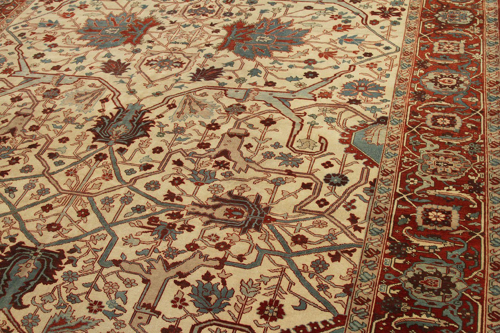 Afghanistan Serapi-Teppiche - Wolle Blau Elfenbein Rot Design - 92631 (Afghanisch) im Angebot