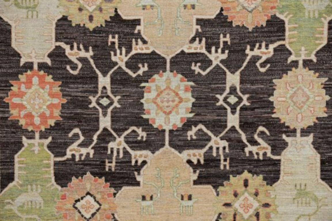 Afghano Tappeti Afghanistan Serapi - Lana Marrone Verde Avorio Rosa - 90984 in vendita