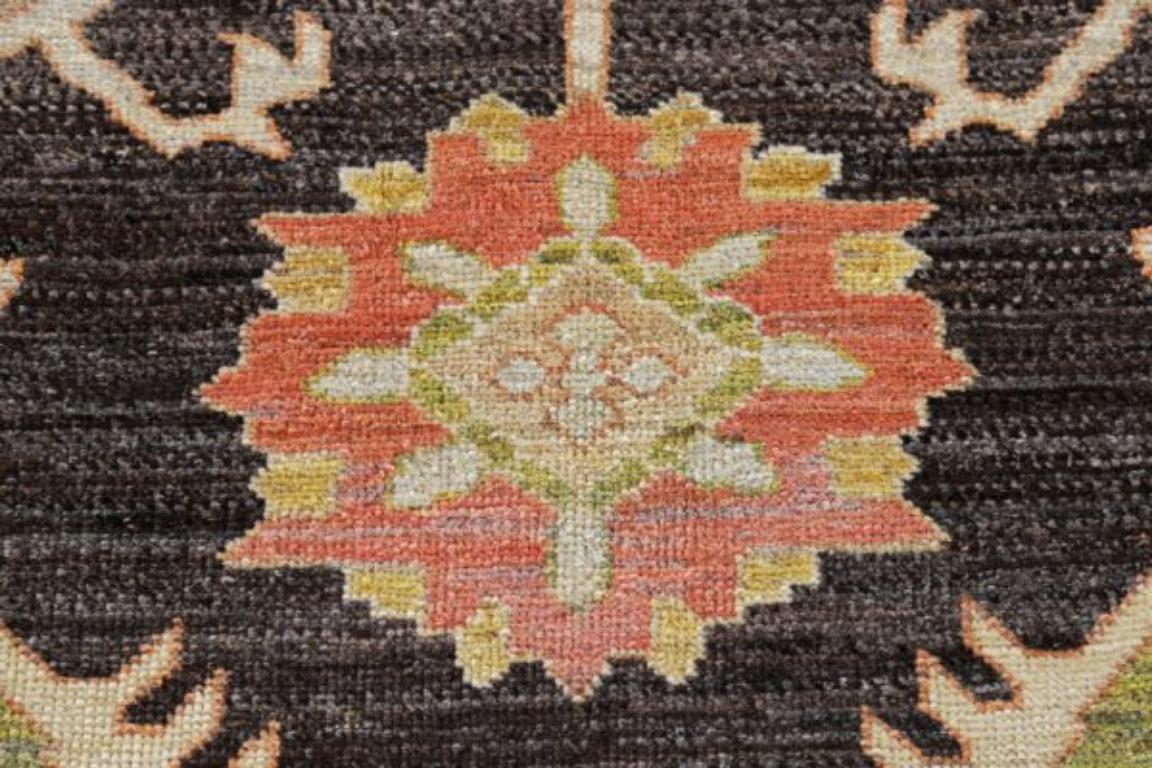 Tappeti Afghanistan Serapi - Lana Marrone Verde Avorio Rosa - 90984 In condizioni ottime in vendita a Dallas, TX