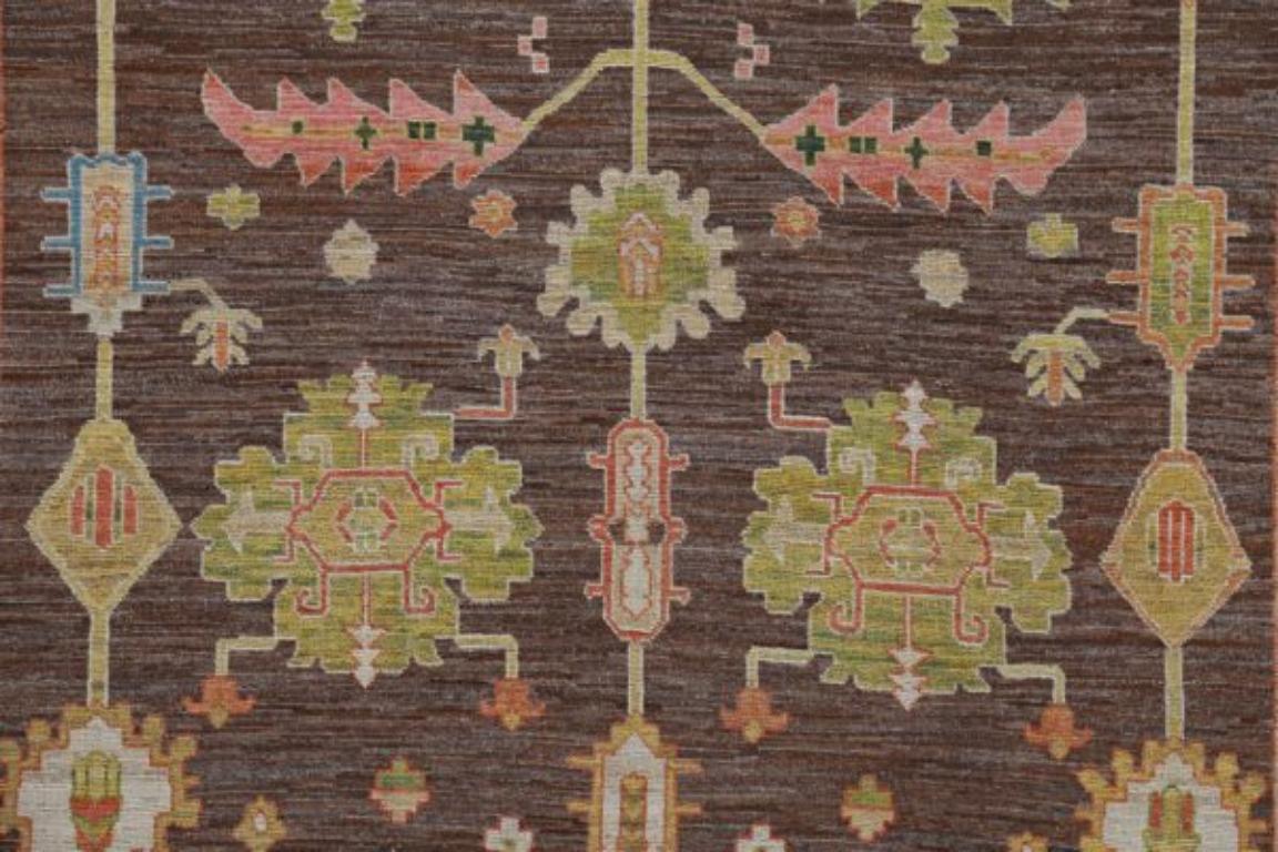 Tribal Afghanistan Serapi Area Rugs - Wool Brown Green Ivory Pink - 91010 For Sale