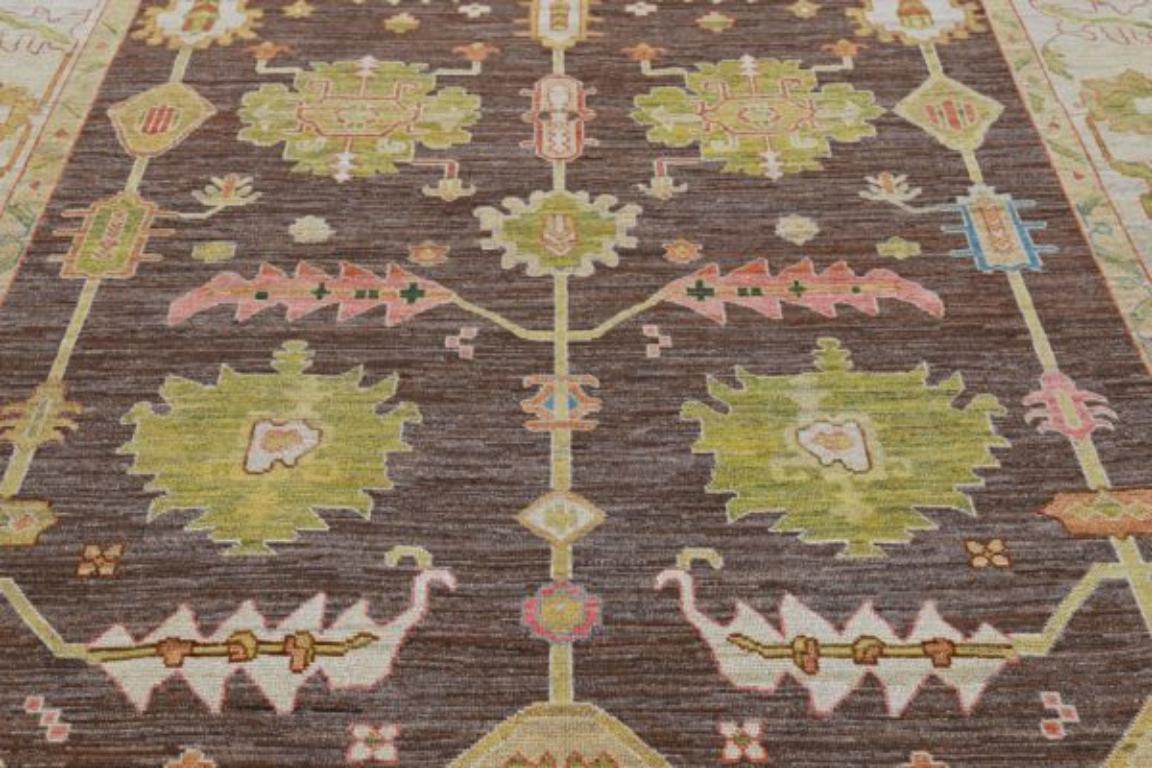 Afghanistan Serapi Area Rugs - Wool Brown Green Ivory Pink - 91010 In Excellent Condition For Sale In Dallas, TX