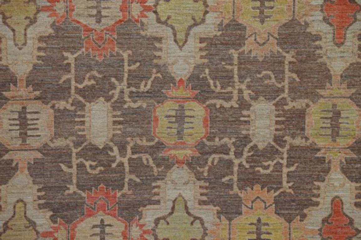 Afghano Tappeti Afghanistan Serapi - Lana Marrone Verde Avorio Rosso - 91006 in vendita