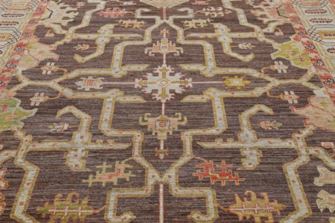 Afghanistan Serapi Teppiche - Wolle Braun Elfenbein Design - 91065 (Stammeskunst) im Angebot