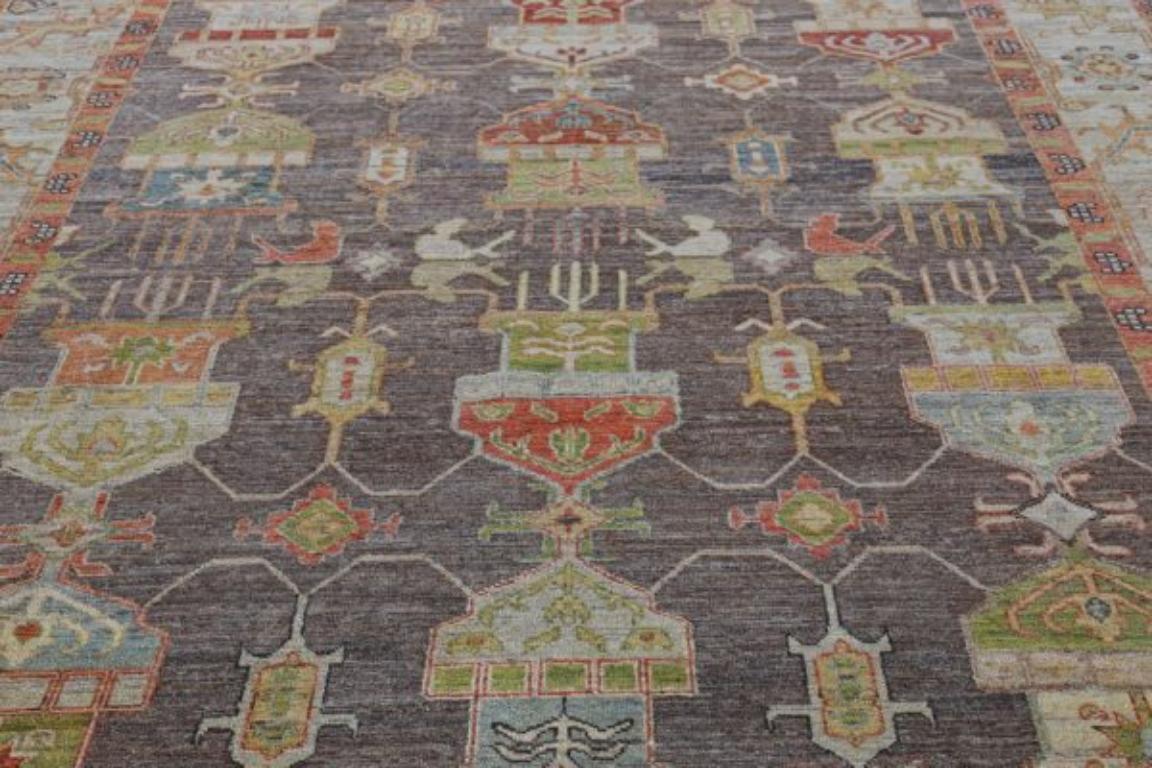 Afghanistan Serapi Area Rugs - Wolle Braun Elfenbein Rot Design - 91080 (Stammeskunst) im Angebot