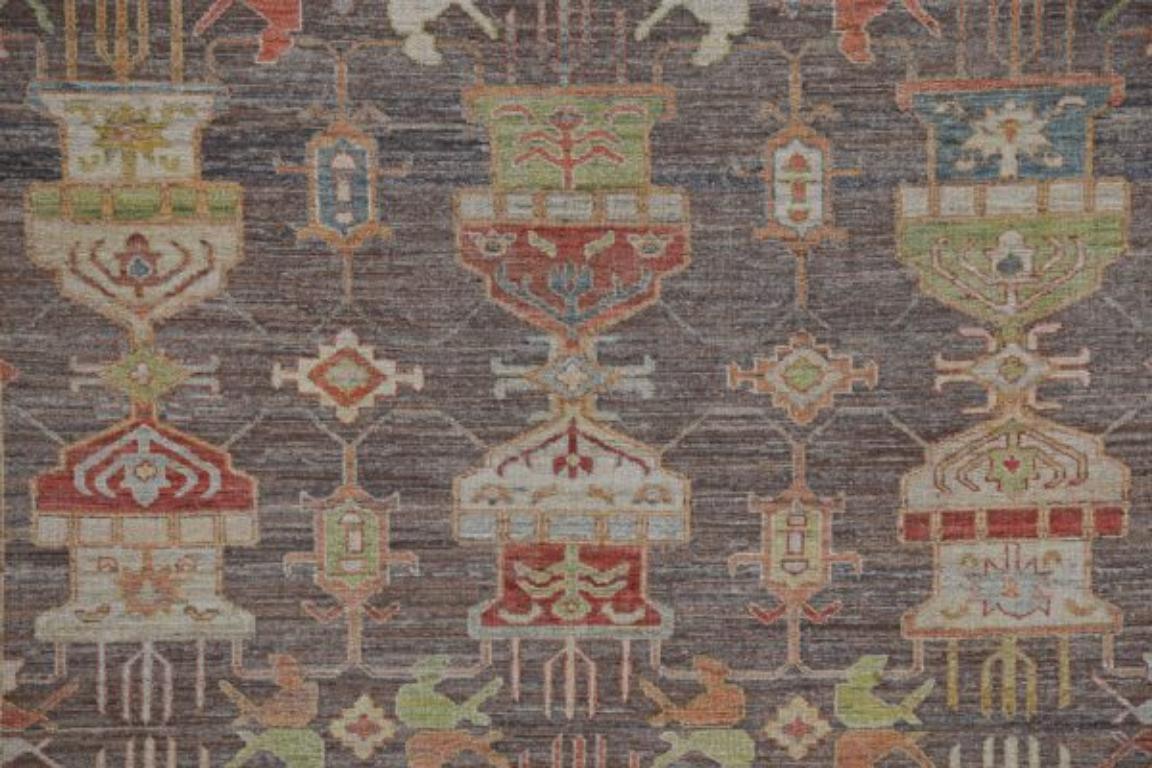 Afghanistan Serapi Area Rugs - Wolle Braun Elfenbein Rot Design - 91080 (Afghanisch) im Angebot
