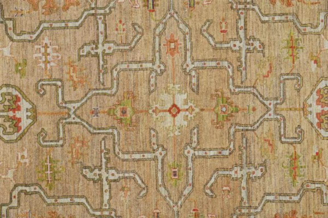 Afghanistan Serapi-Teppiche - Wolle Grün Elfenbein Rosa Design - 90988 (Stammeskunst) im Angebot