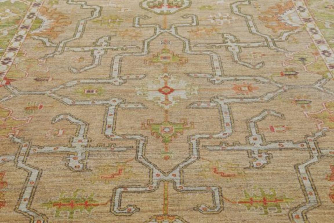 Afghanistan Serapi-Teppiche - Wolle Grün Elfenbein Rosa Design - 90988 (Afghanisch) im Angebot