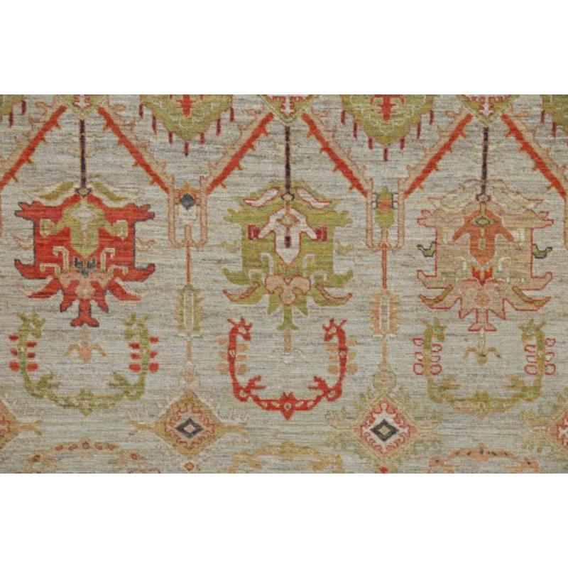 Afghanistan Serapi-Teppiche aus Wolle in Grün, Elfenbein, Rosa und Rot - 90976 (Stammeskunst) im Angebot