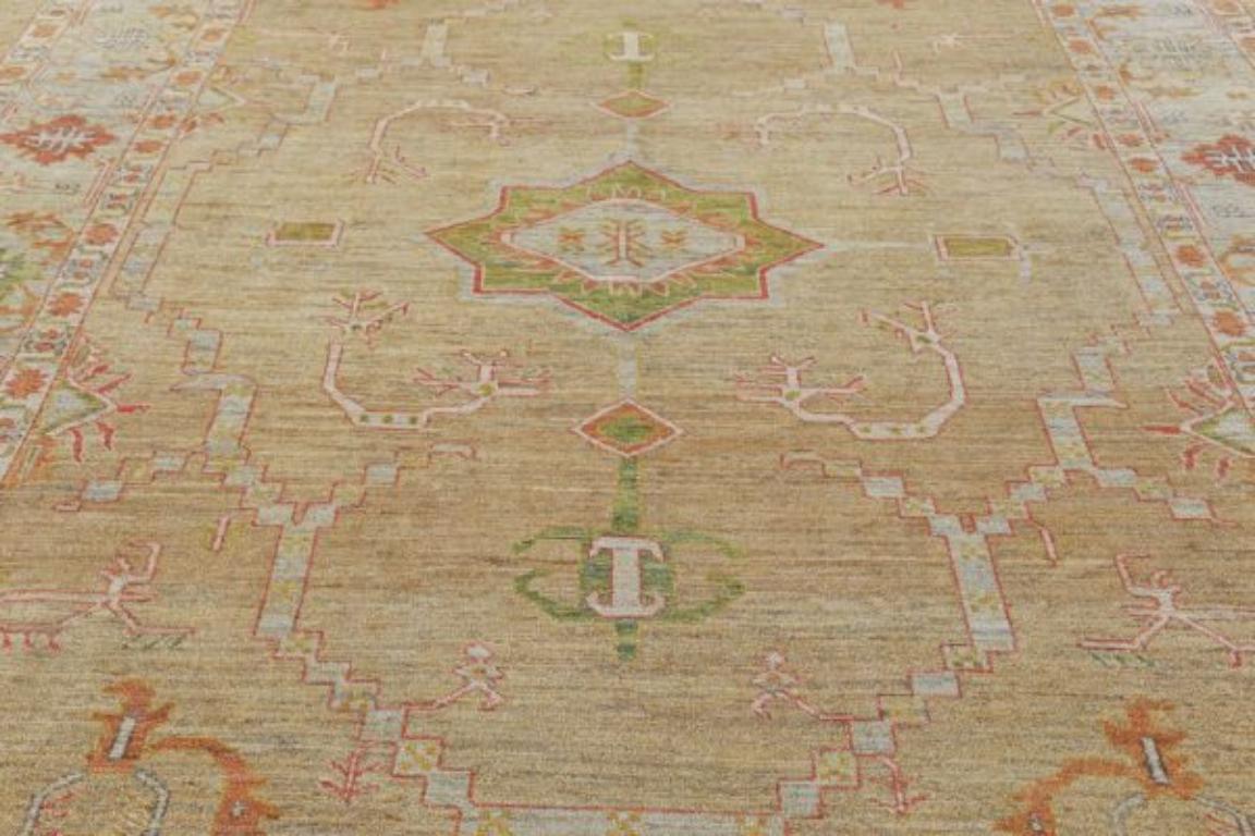 Afghanistan Serapi-Teppiche - Wolle Grün Elfenbein Rot Design - 90891 (Stammeskunst) im Angebot