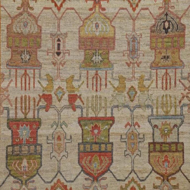 Afghanistan Serapi-Teppiche - Wolle Grün Elfenbein Rot Design - 91007 (Afghanisch) im Angebot