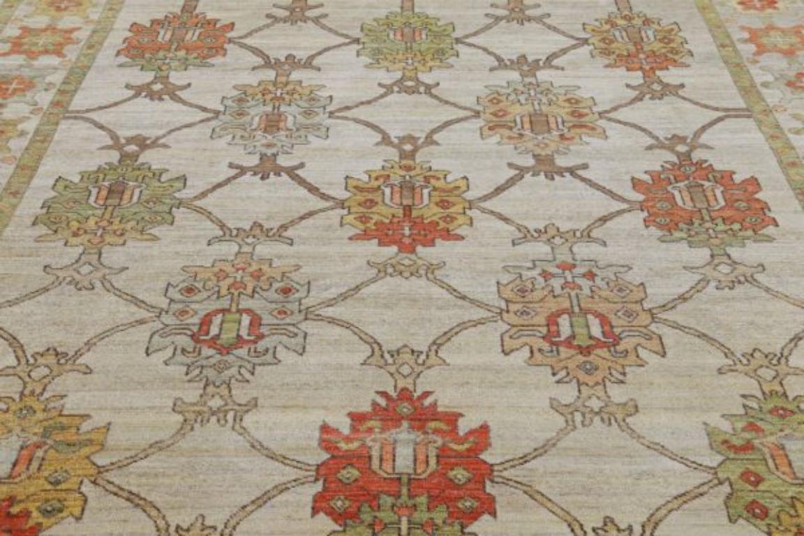 Afghanistan Serapi-Teppiche - Wolle Grün Elfenbein Rot Design - 91025 (Stammeskunst) im Angebot