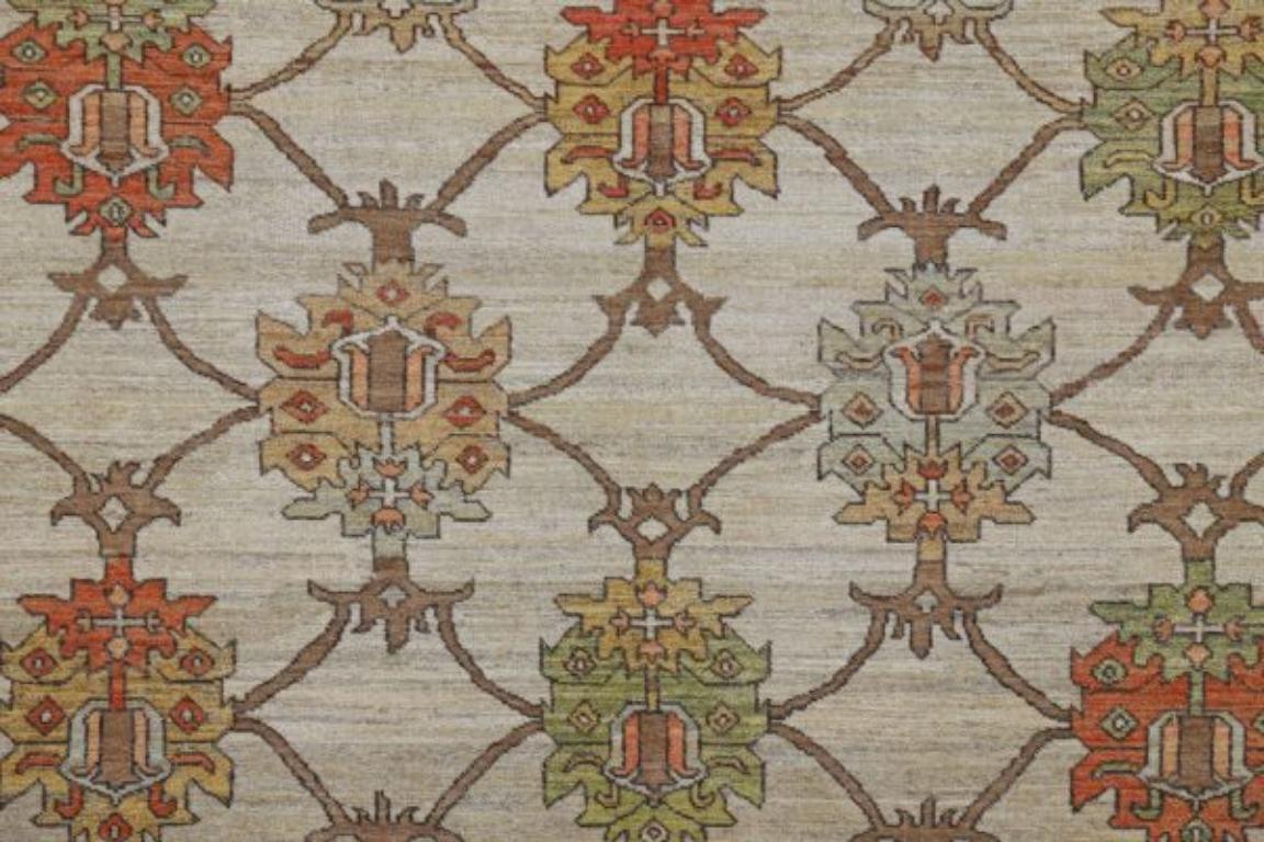 Afghanistan Serapi-Teppiche - Wolle Grün Elfenbein Rot Design - 91025 (Afghanisch) im Angebot