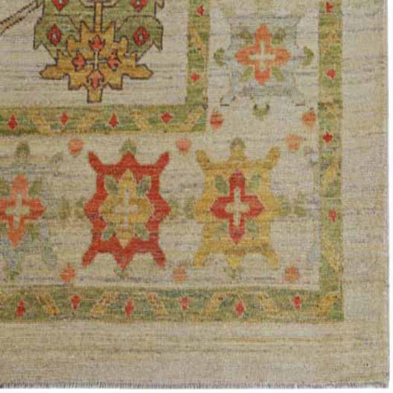 Afghanistan Serapi-Teppiche - Wolle Grün Elfenbein Rot Design - 91025 im Zustand „Hervorragend“ im Angebot in Dallas, TX