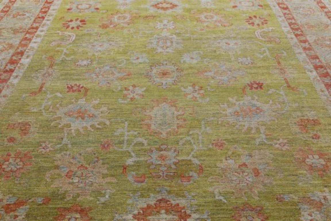 Afghanistan Serapi-Teppiche - Wolle Grün Hellblau Rot - 91058 (Stammeskunst) im Angebot