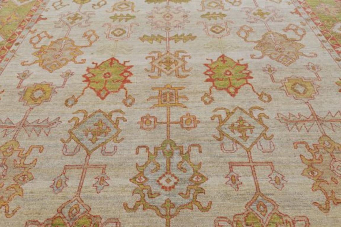 Afghanistan Serapi Over Size Teppich - Wolle Grün Elfenbein Design - 91019 (Stammeskunst) im Angebot