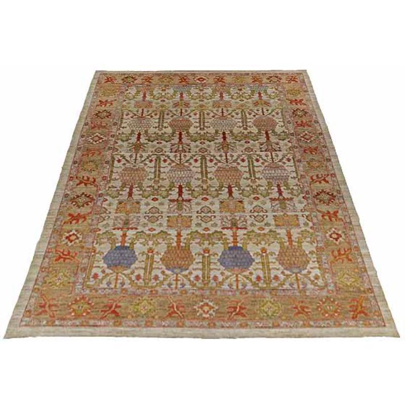 Entdecken Sie die Eleganz von Afghanistan Serapi mit einem übergroßen Teppich von CIRCA 1990. Dieses exklusive Design aus Wolle und GreenIvoryRed ist perfekt, um Ihren Raum zu verschönern.