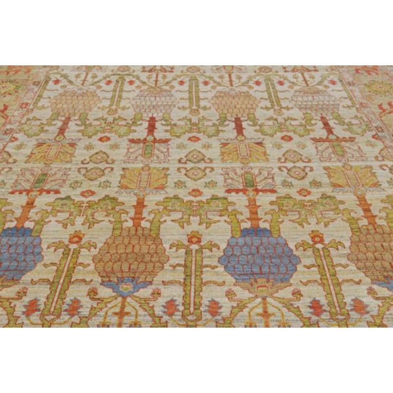 Afghanistan Serapi Over Size Teppich - Wolle Grün Elfenbein Rot - 90975 (Stammeskunst) im Angebot