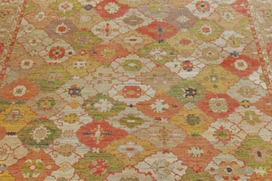 Afghanistan Serapi Over Size Teppich - Wolle Grün Elfenbein Rot - 91056 (Stammeskunst) im Angebot
