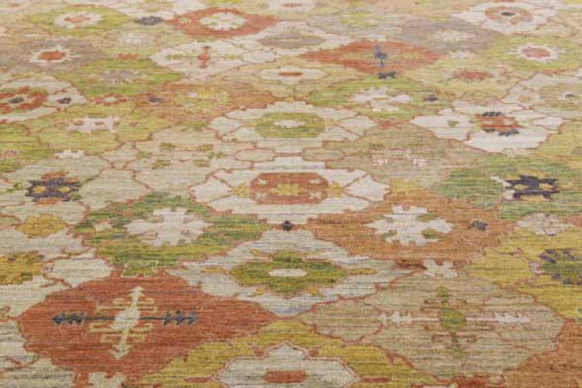 Afghanistan Serapi Over Size Teppich - Wolle Grün Elfenbein Rot - 91056 (Afghanisch) im Angebot