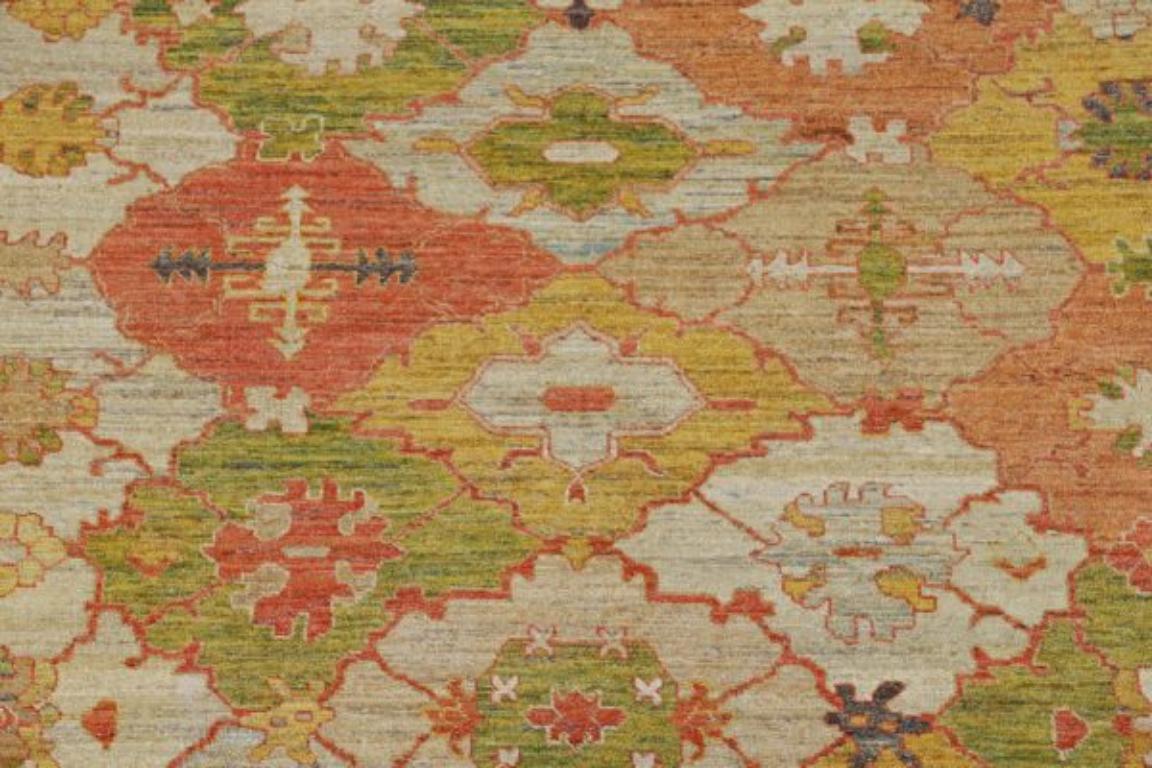 Afghanistan Serapi Over Size Teppich - Wolle Grün Elfenbein Rot - 91056 im Zustand „Hervorragend“ im Angebot in Dallas, TX