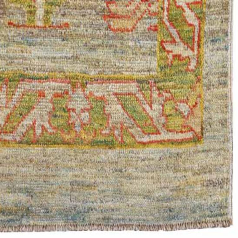 Afghanistan Serapi-Läufer - Wolle Grün Elfenbein Rot Design - 91003 (Afghanisch) im Angebot