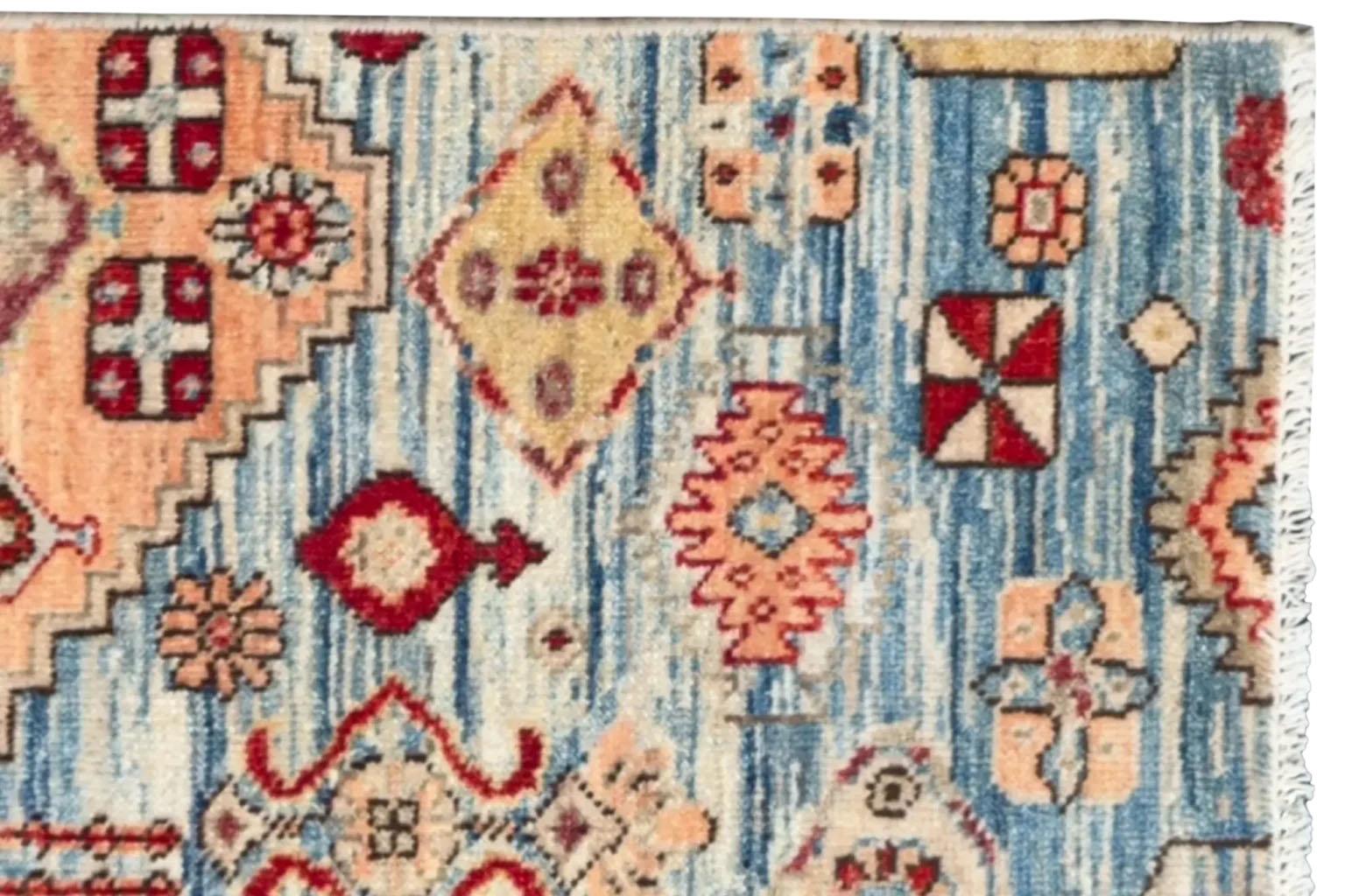 Laine Tapis Afghanistan Small Design - Tribal Design - Rouge Bleu Ivoire en vente