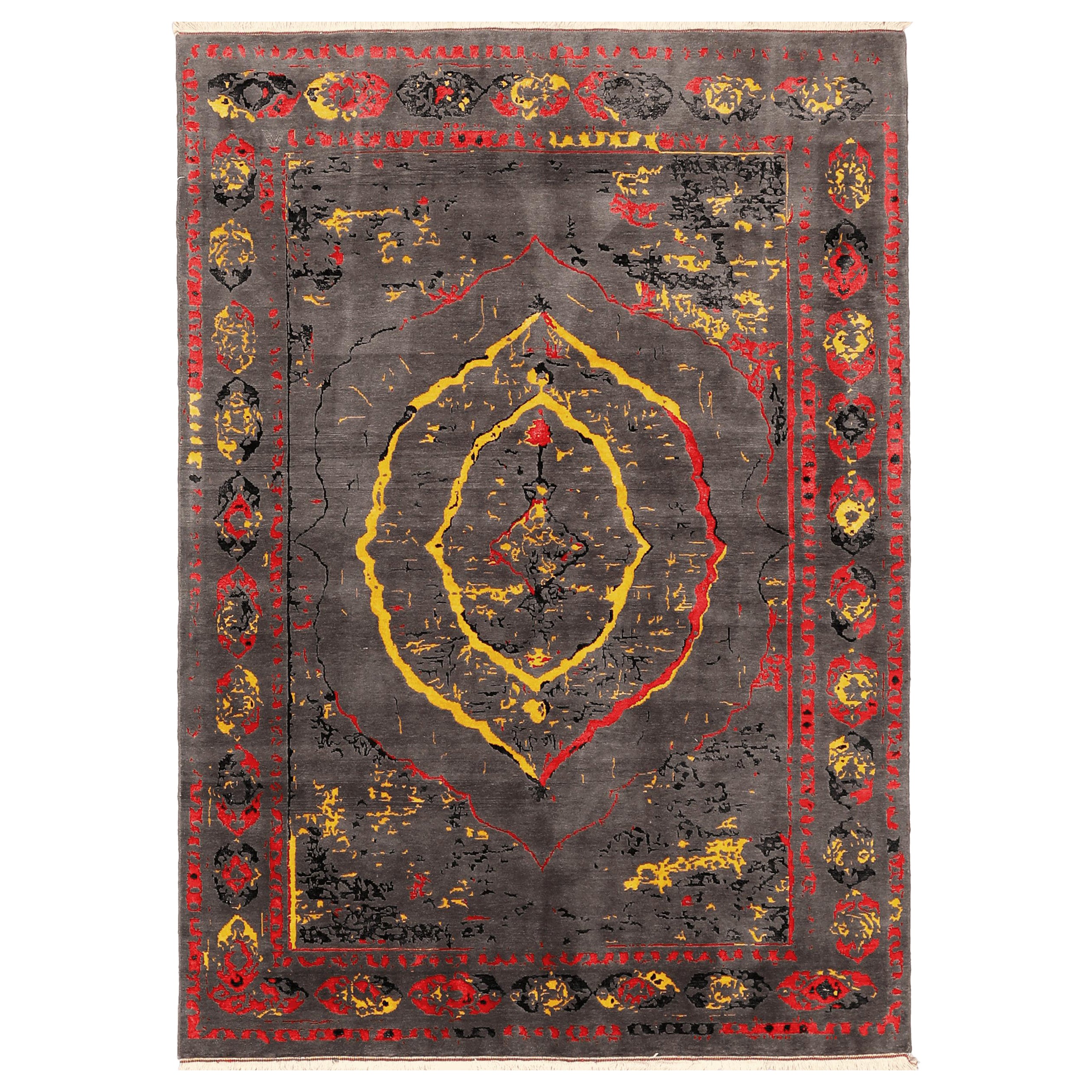 Tapis Afghanistan Small - Laine Brown Red Yellow Design - 94305