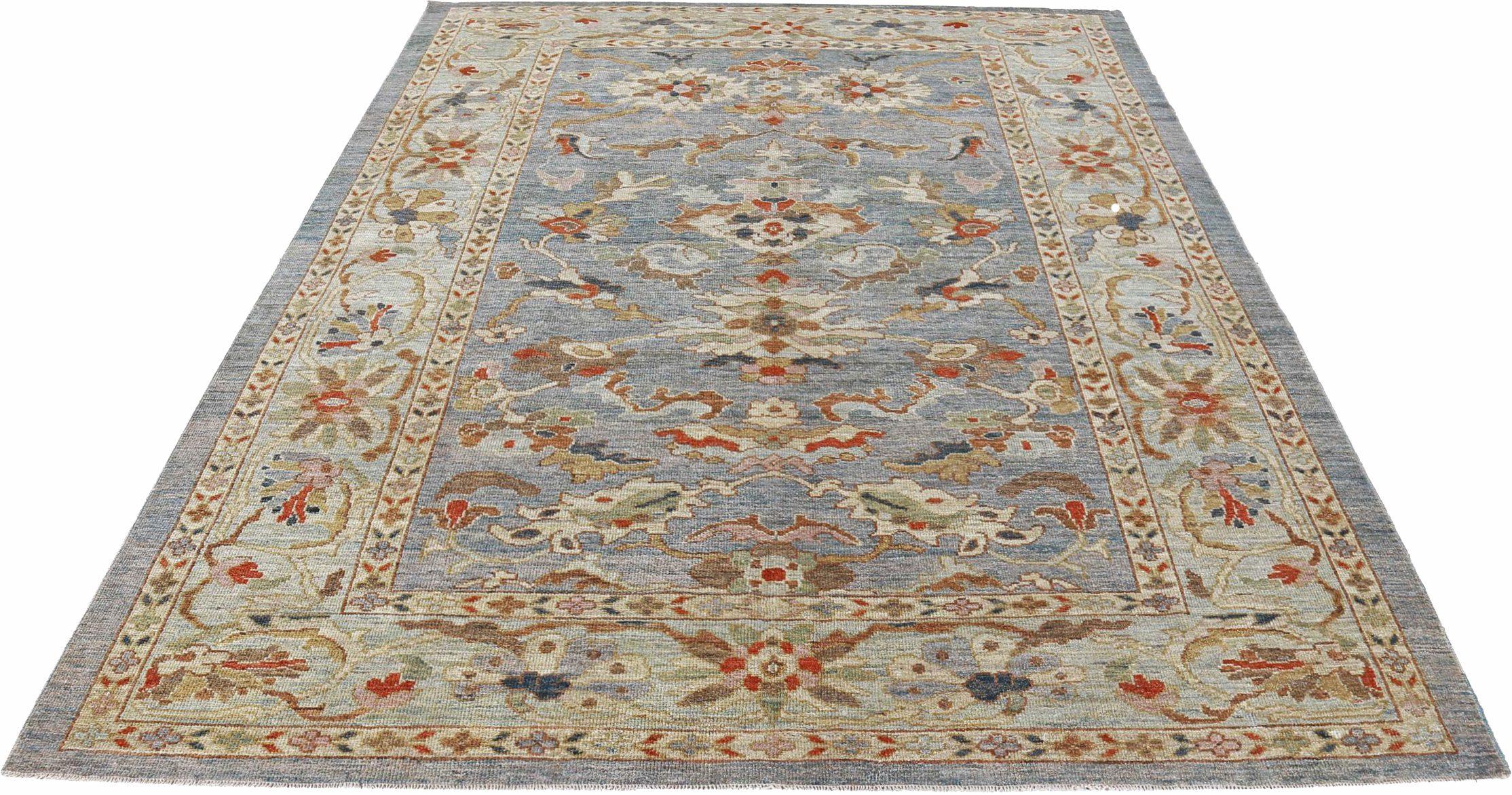 Entdecken Sie die Eleganz von Afghanistan Sultanabad mit Teppichen um 1990. Dieses exklusive Design aus Wolle und Blau-Elfenbein-Rot ist perfekt, um Ihren Raum zu verschönern.