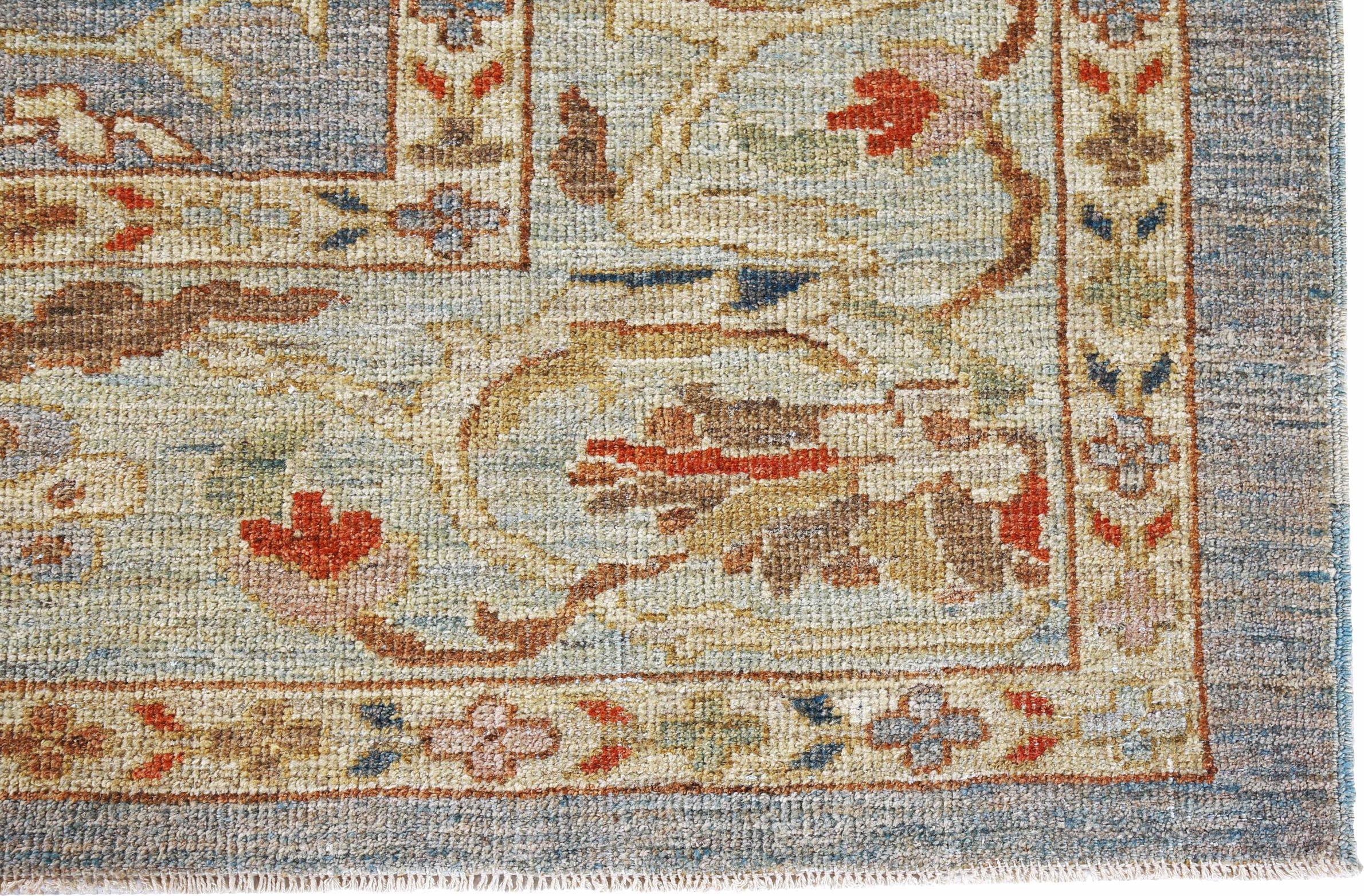Afghanistan Sultanabad-Teppiche Circa 1990 - Wolle Blau Elfenbein Rot Design - 90900 (20. Jahrhundert) im Angebot