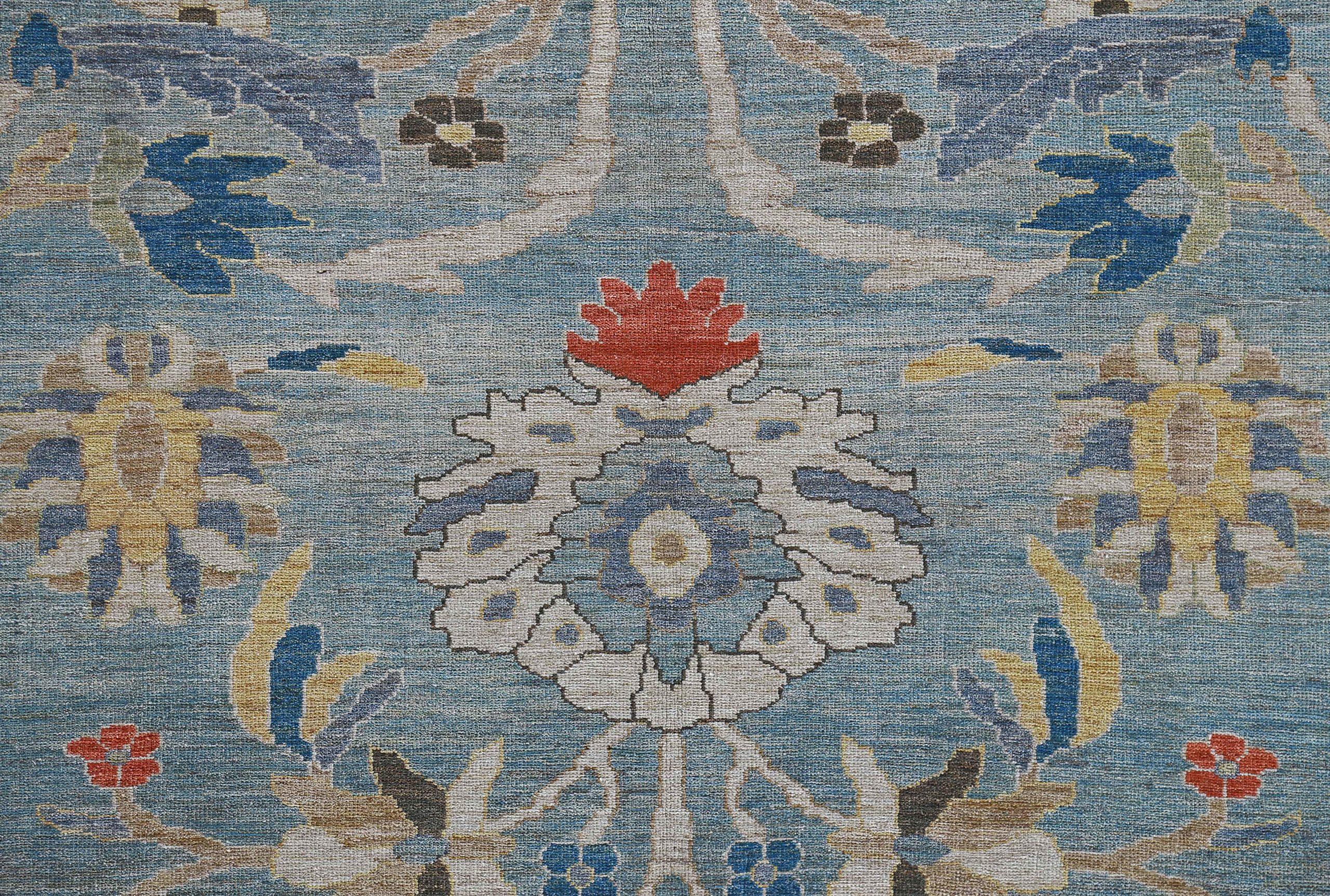 20th Century Afghanistan Sultanabad Area Rugs Circa 1990 - Wool Blue Ivory Yellow - 90764 For Sale