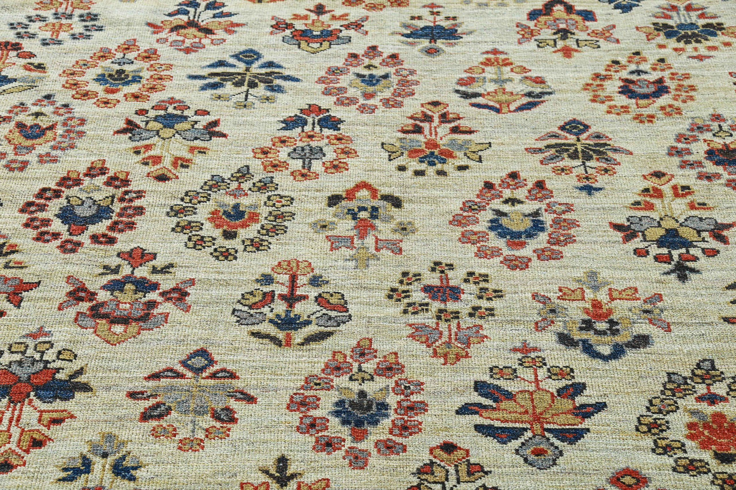 Afghanistan Sultanabad-Teppiche Circa 1990 - Wolle Elfenbein Rosa Rot Design - 90795 (Afghanisch) im Angebot