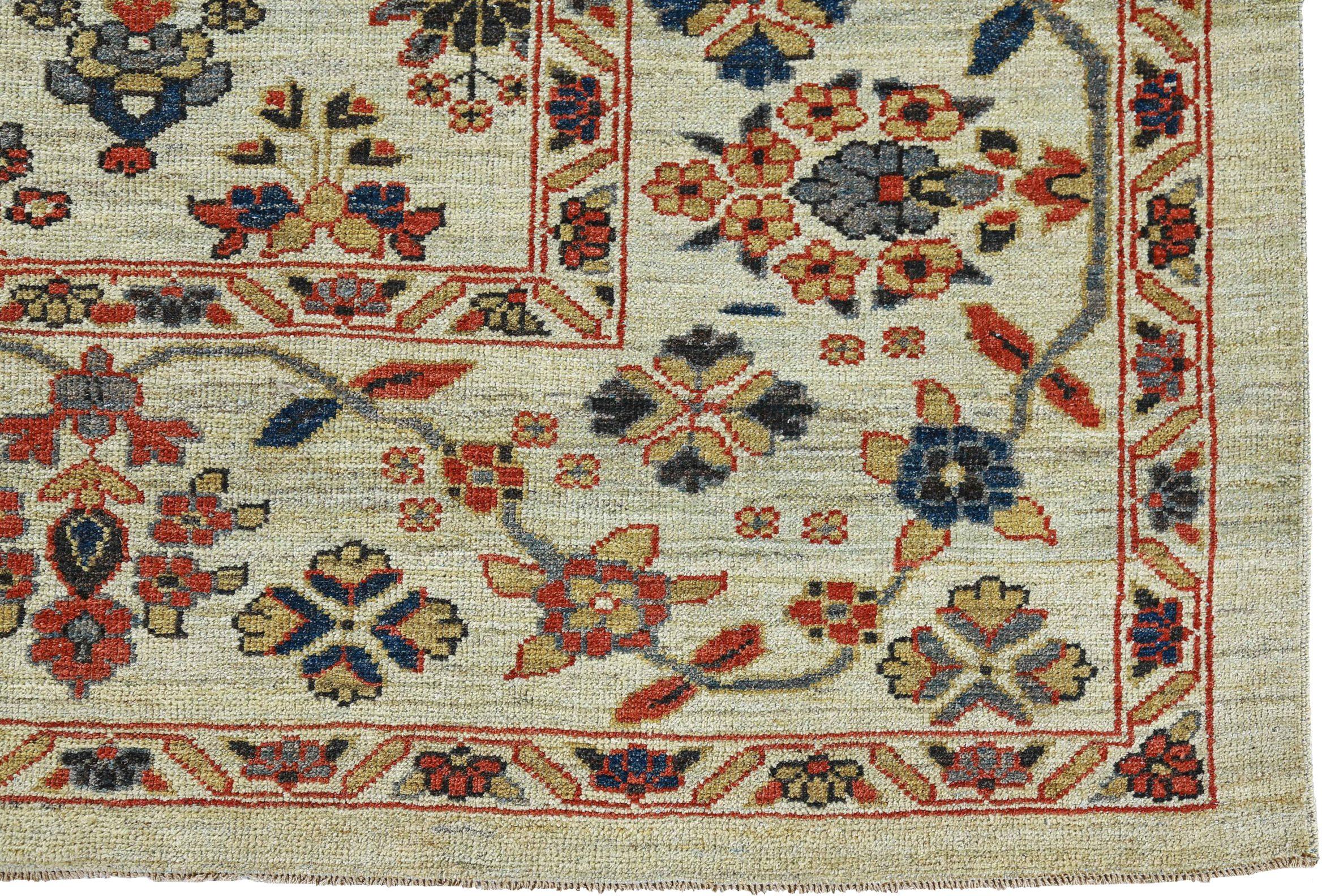 Afghanistan Sultanabad-Teppiche Circa 1990 - Wolle Elfenbein Rosa Rot Design - 90795 (20. Jahrhundert) im Angebot