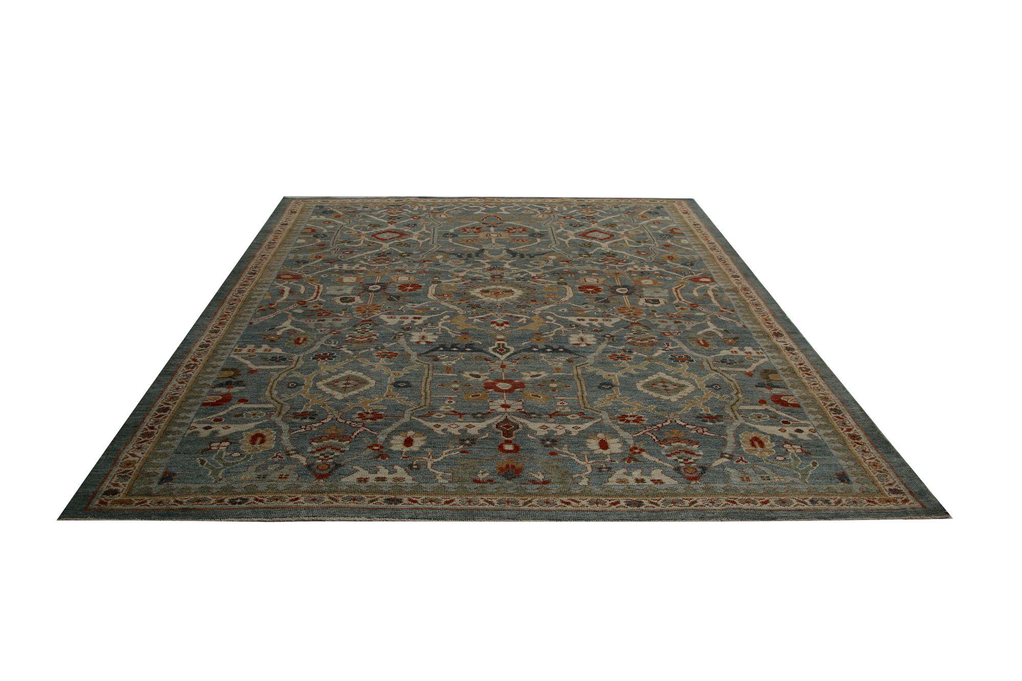 Tappeti per l'area Afghanistan Sultanabad Rugs - Disegno in lana blu grigio - 97021 In condizioni ottime in vendita a Dallas, TX