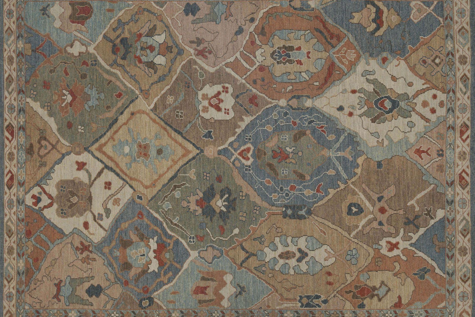 Hand-Knotted Turkey Oushak Area Rugs - Wool Blue Gray Green Ivory - 96000 For Sale