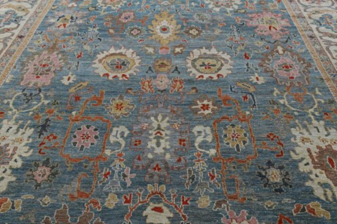 Afganistán Sultanabad Rugs - Lana Azul Gris Marfil Rosa - 91075 Tribal en venta