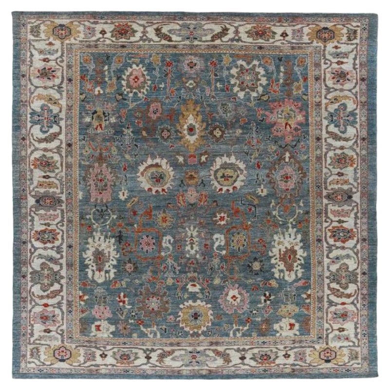 Afganistán Sultanabad Rugs - Lana Azul Gris Marfil Rosa - 91075