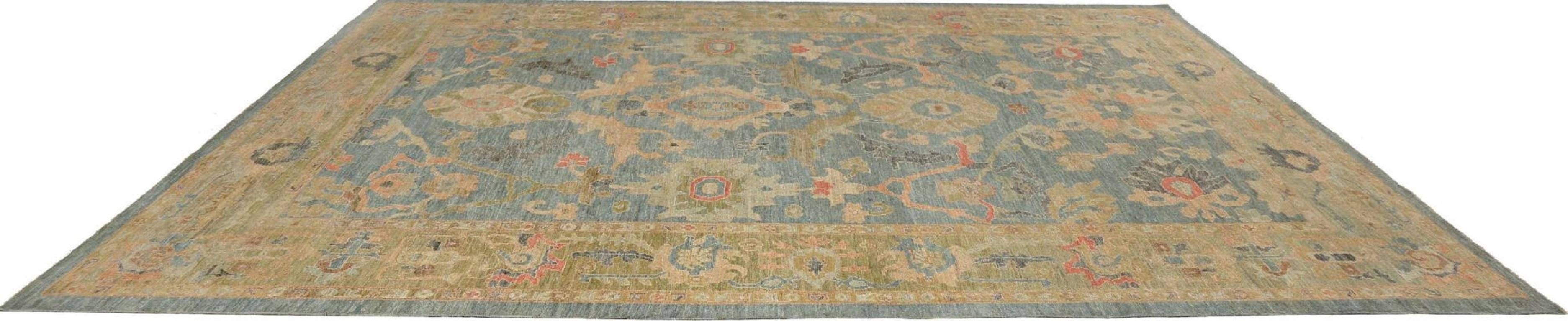 Tribale Tappeti per l'area Afghanistan Sultanabad Rugs - Disegno in lana blu e verde - 95791 in vendita